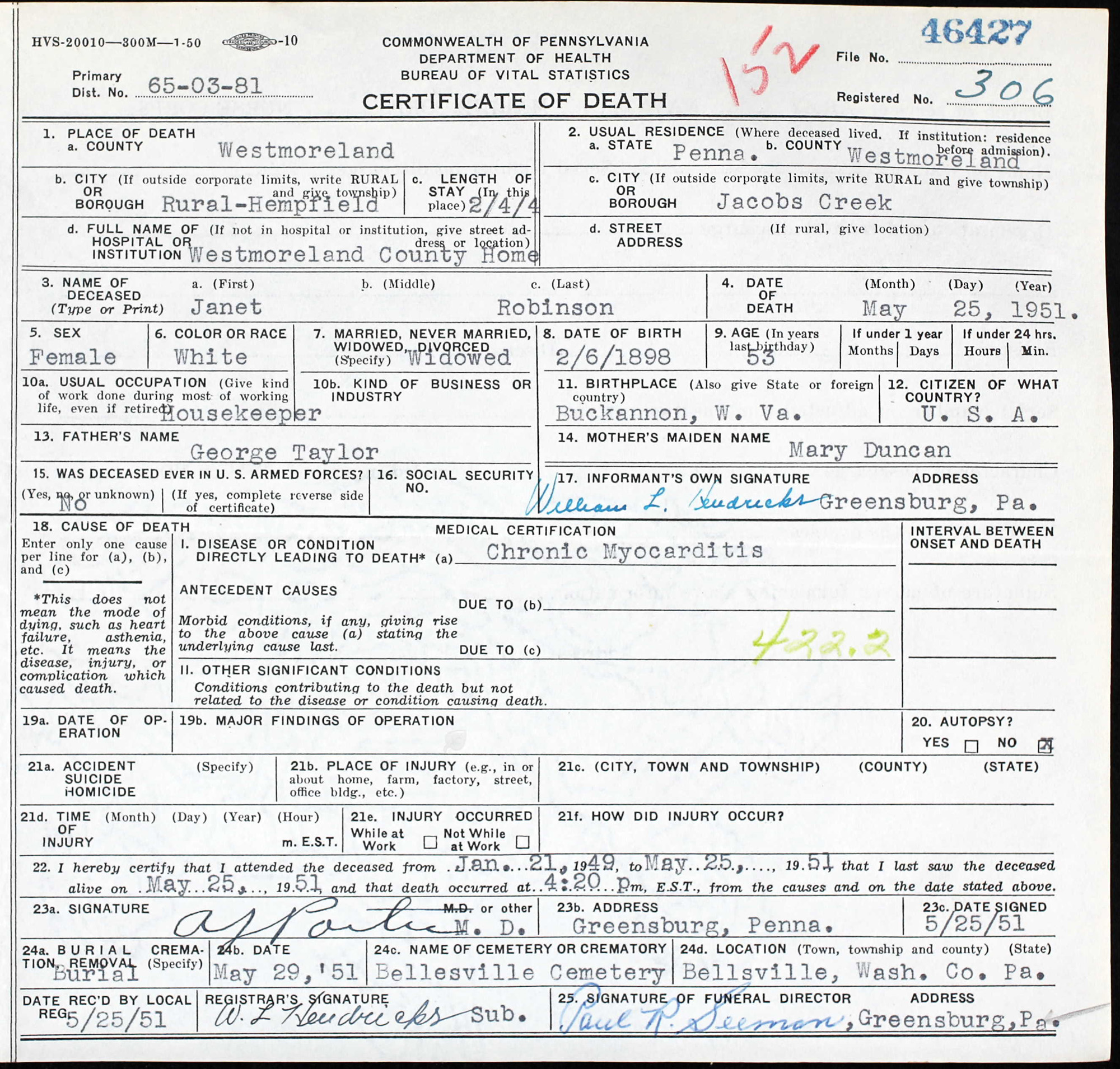 death certificate